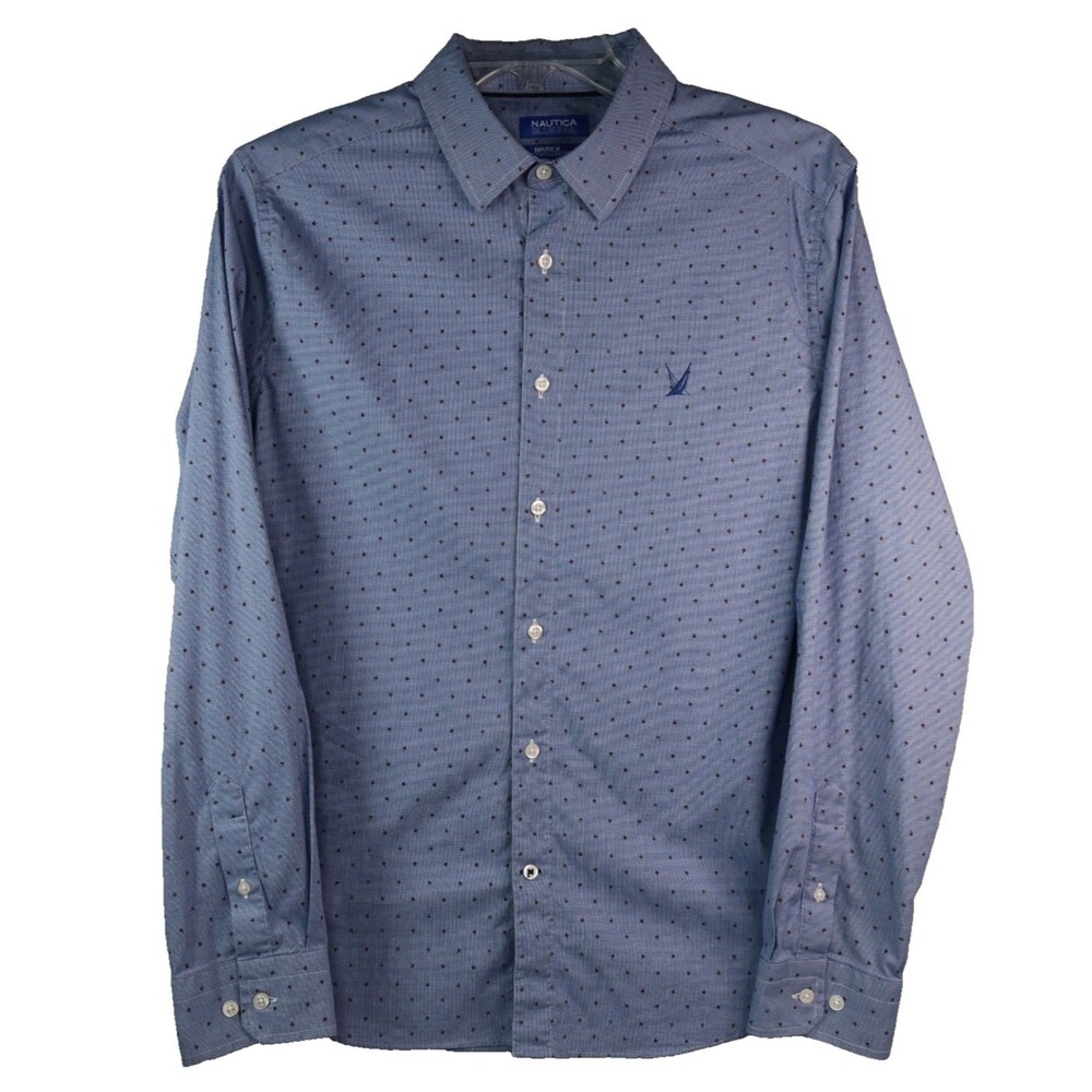 Nautica BLUE SAIL Shirt Men's Large Wrinkle Resistant Nautica Flex Long Sleeve
